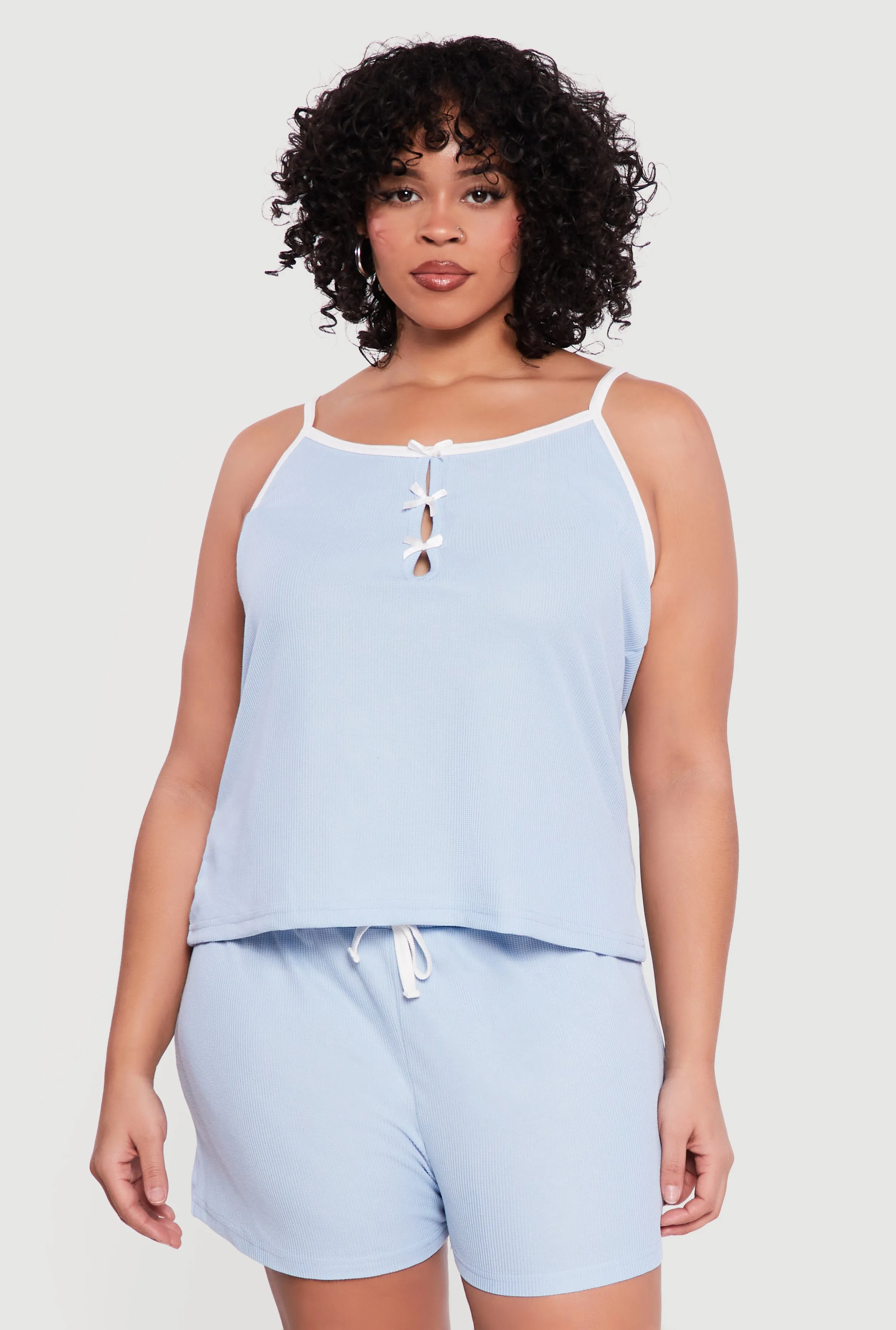 Plus Size Bow Keyhole Front Pajama Cami and Shorts Set sold by Rainbow