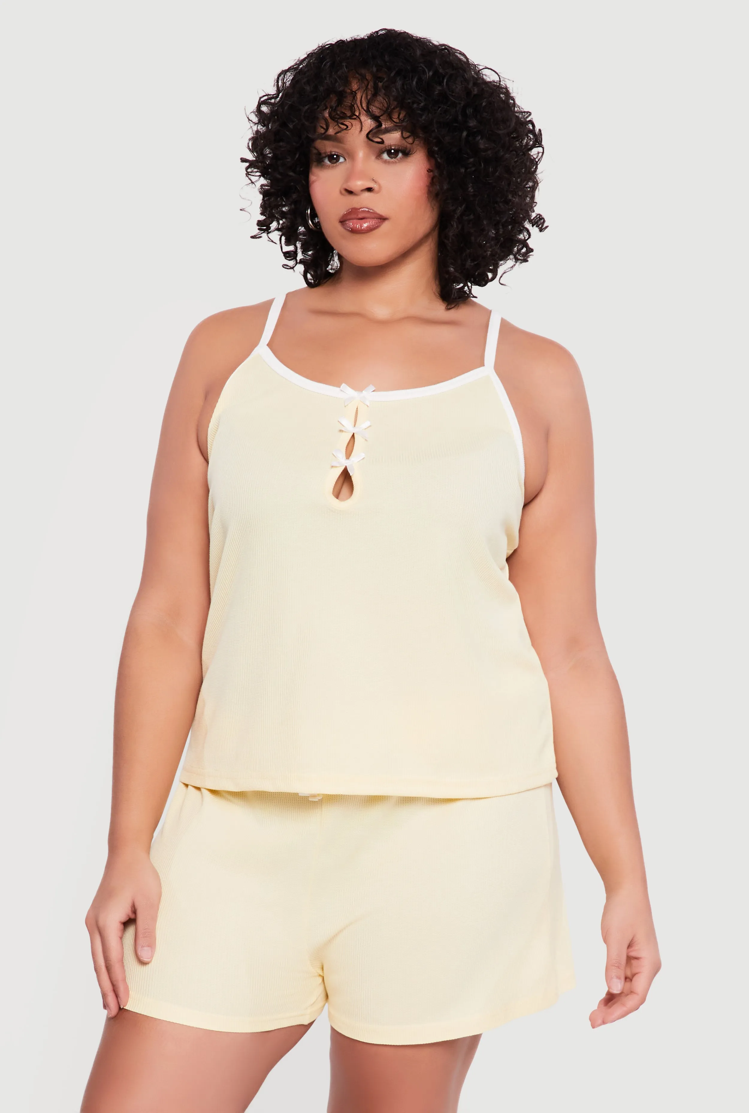 Plus Size Bow Keyhole Front Pajama Cami and Shorts Set sold by Rainbow product image thumbnail 2