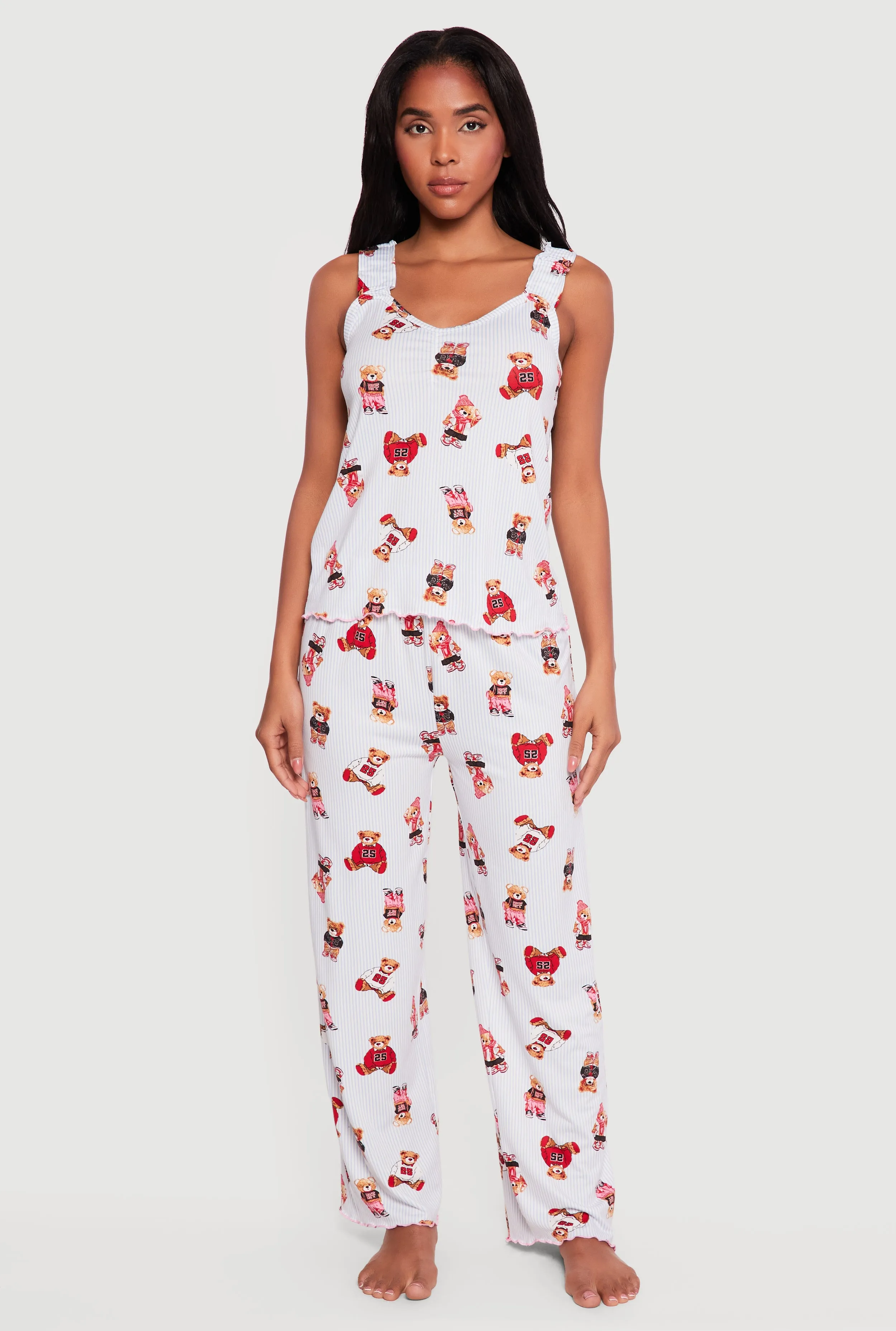 Striped Teddy Bear Print Pajama Tank Top and Pants sold by Rainbow