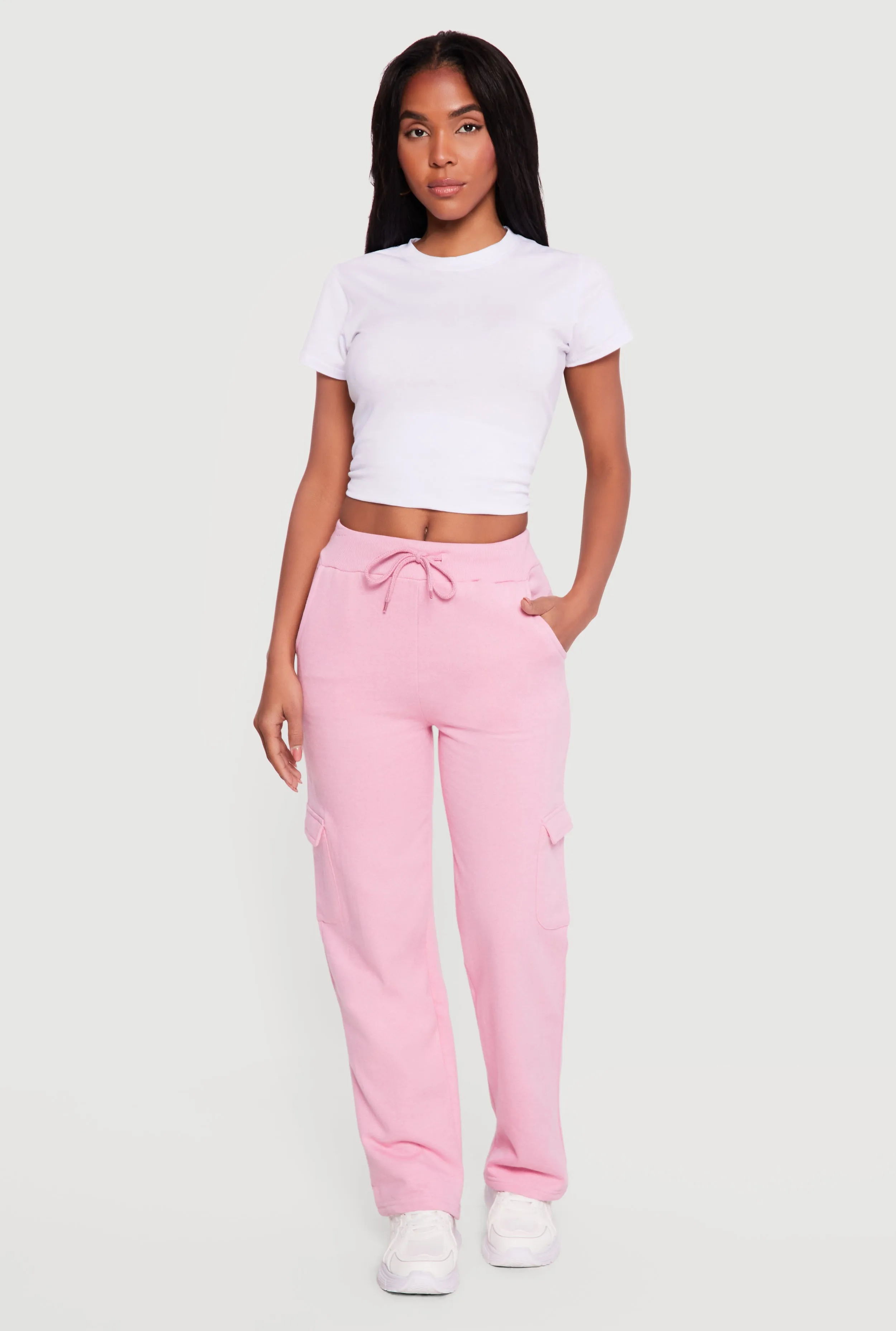 Solid Drawstring Waist Cargo Sweatpants sold by Rainbow