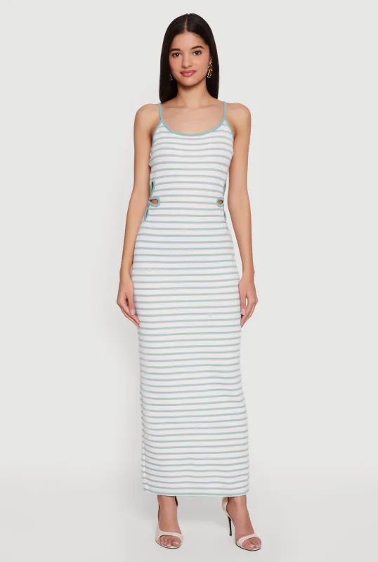 Flower Side Cut Out Striped Maxi Dress made by Rainbow