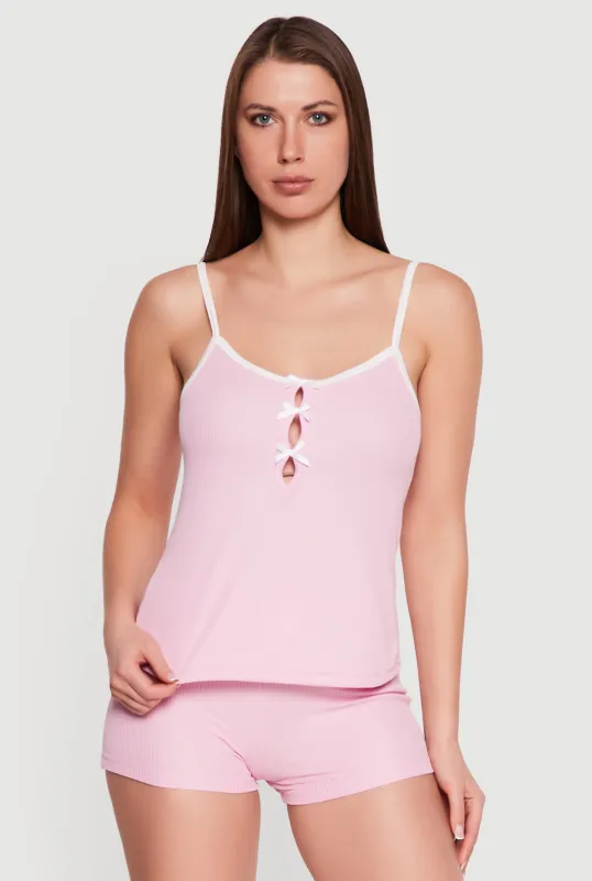 Bow Keyhole Front Pajama Cami and Shorts Set sold by Rainbow