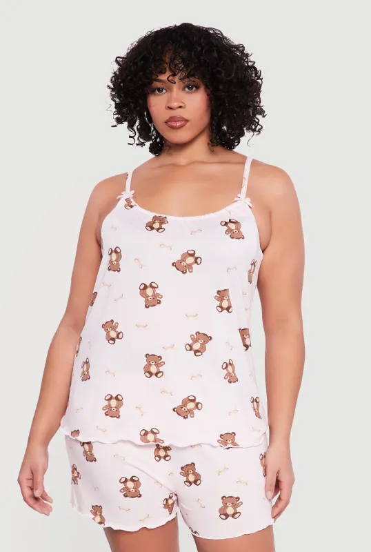 Plus Size Teddy Bear Print Pajama Cami and Shorts sold by Rainbow