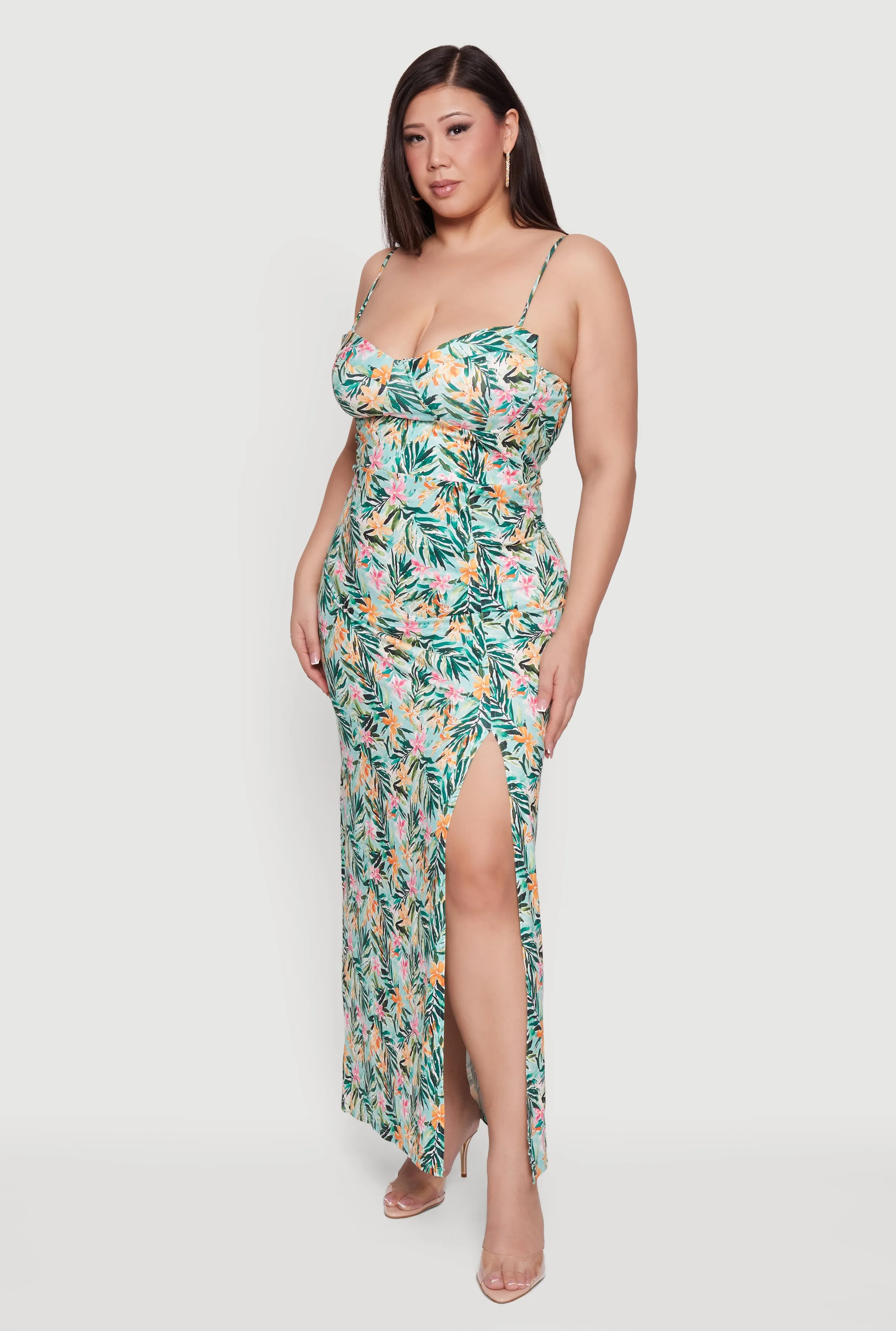 Plus Size Tropical Floral Side Slit Bustier Maxi Dress sold by Rainbow product image thumbnail 2