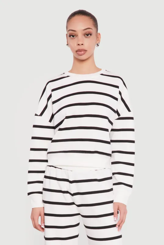 Striped Long Sleeve Crew Neck Pullover Sweatshirt sold by Rainbow