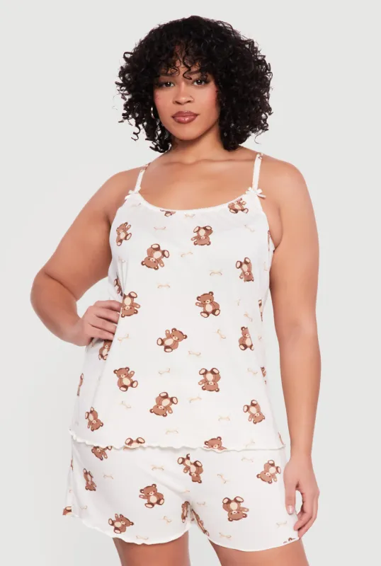 Plus Size Teddy Bear Print Pajama Cami and Shorts sold by Rainbow