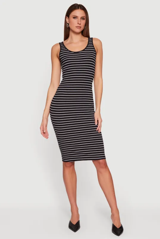 Striped Rib Knit Tank Midi Dress made by Ambiance