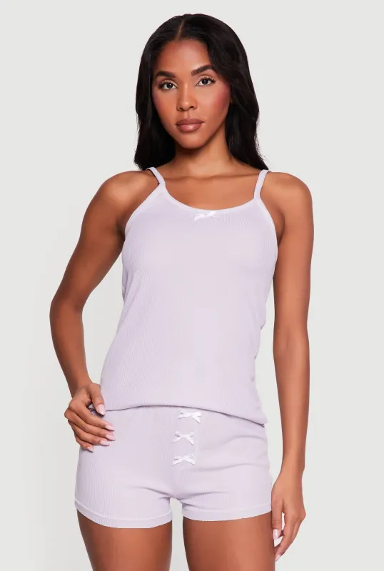 Waffle Knit Bow Detail Pajama Cami and Shorts Set sold by Rainbow