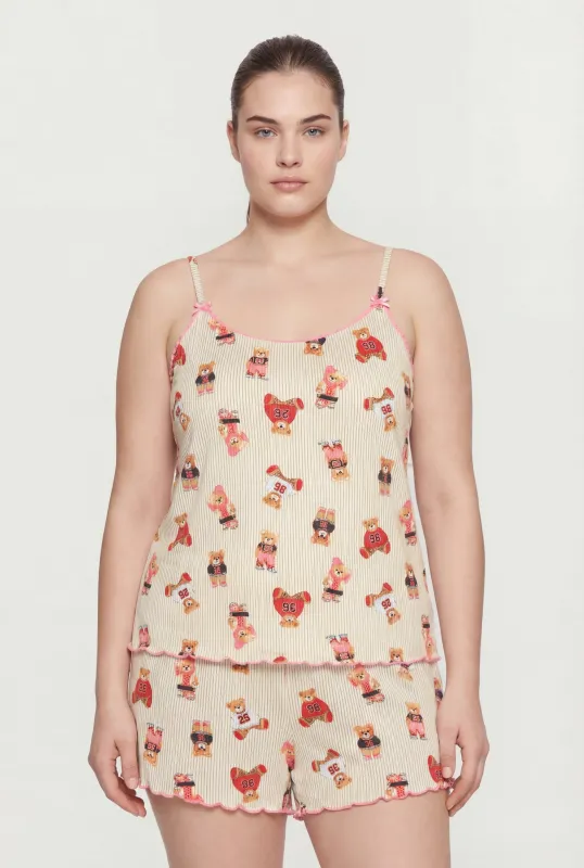 Plus Size Striped Bear Graphic Pajama Cami and Shorts Set sold by Rainbow