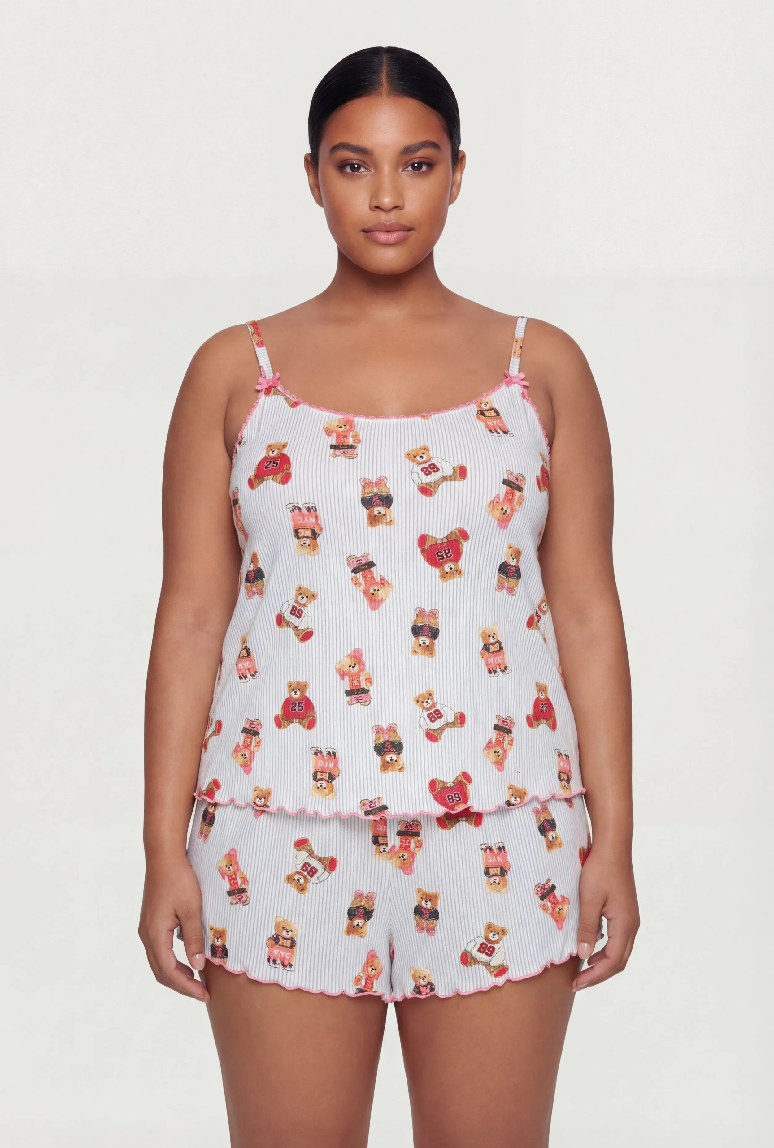 Plus Size Striped Bear Graphic Pajama Cami and Shorts Set sold by Rainbow