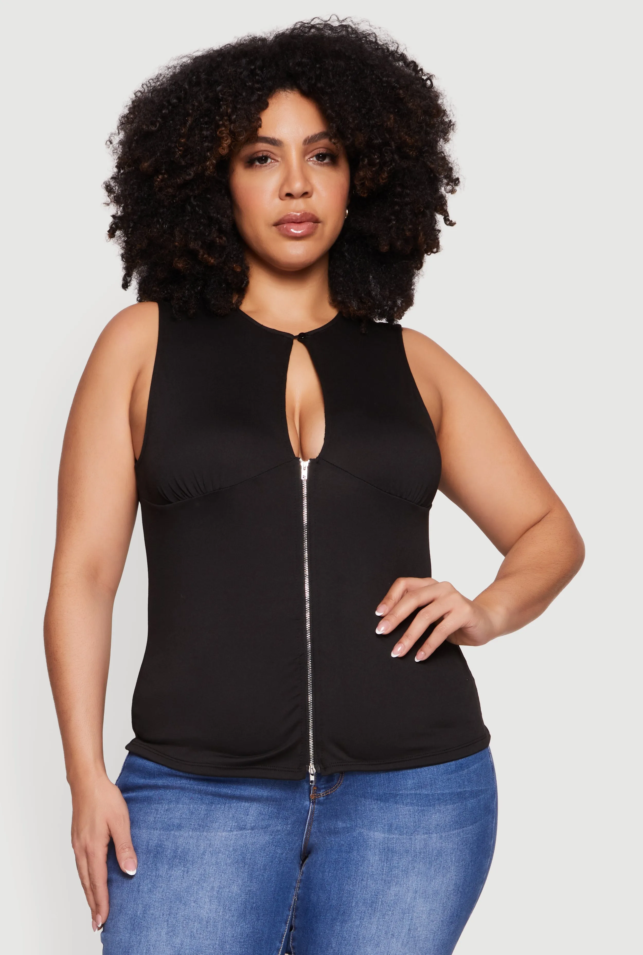 Plus Size Keyhole Detail Ruched Zip Front Top sold by Rainbow product image thumbnail 2