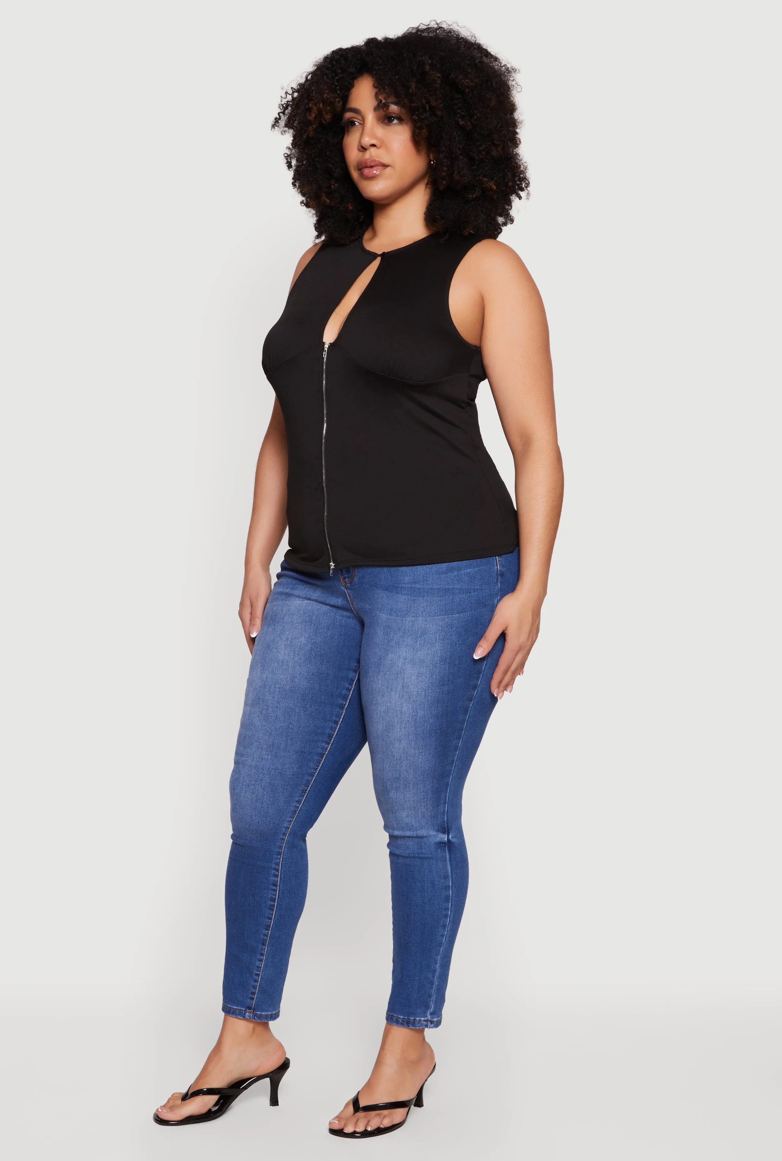 Plus Size Keyhole Detail Ruched Zip Front Top sold by Rainbow product image thumbnail 3