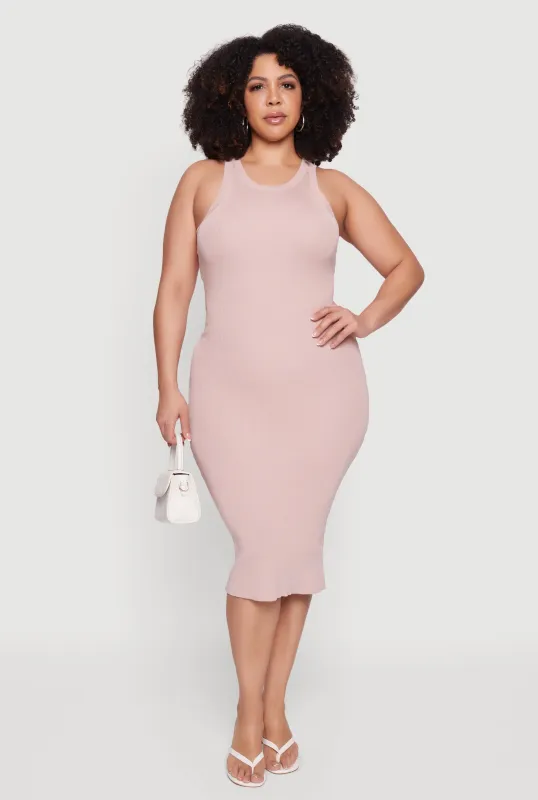 Plus Size Solid Tank Midi Dress made by Rainbow