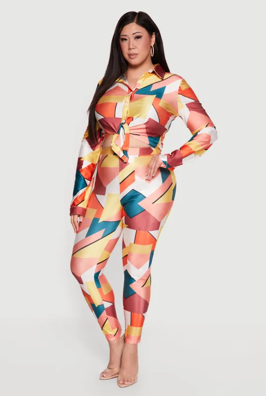 Plus Size Abstract Geometric Print Leggings made by Rainbow