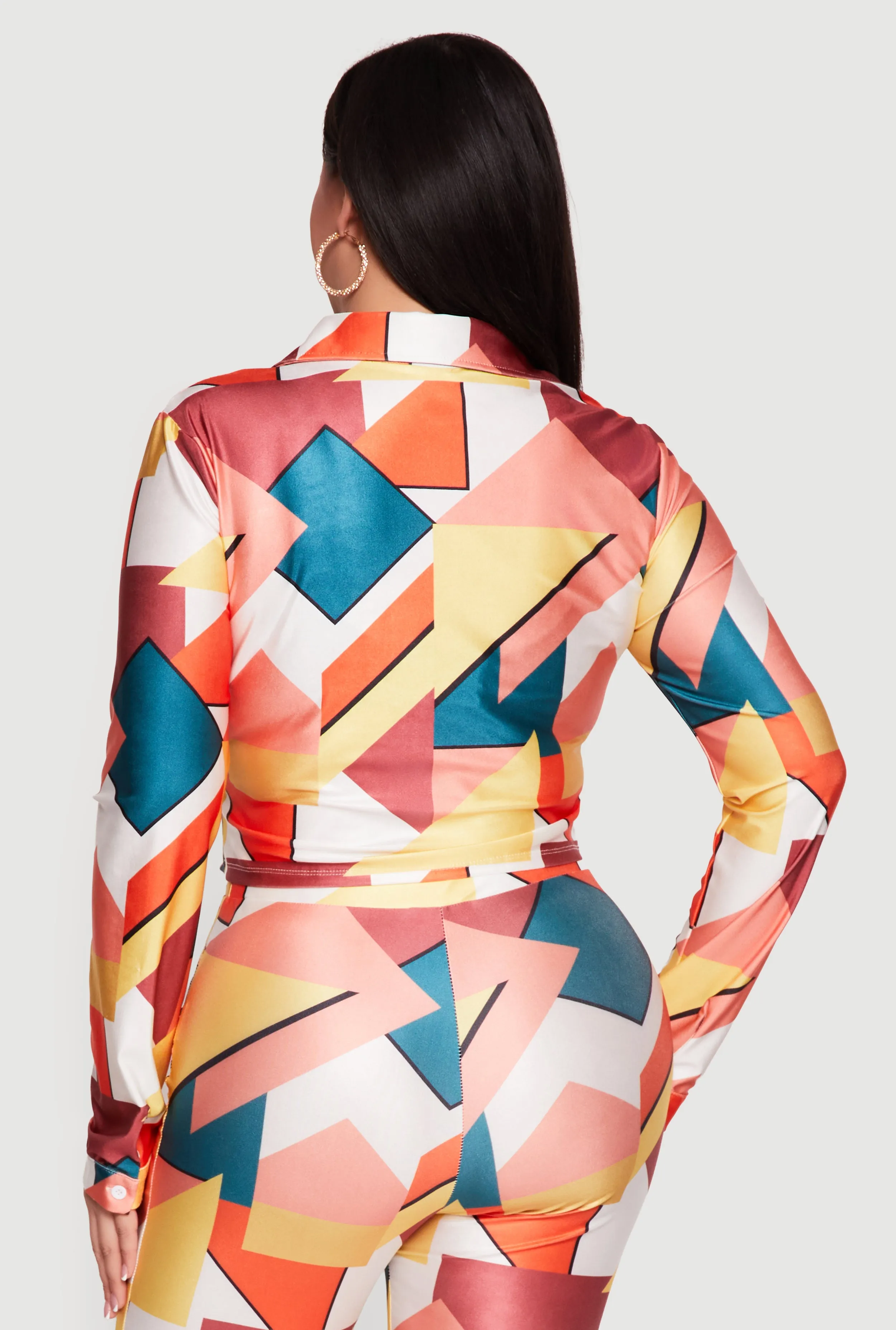 Plus Size Abstract Print Tie Front Cropped Shirt sold by Rainbow product image thumbnail 5