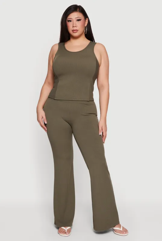 Plus Size High Waisted Flare Leg Pants sold by Rainbow