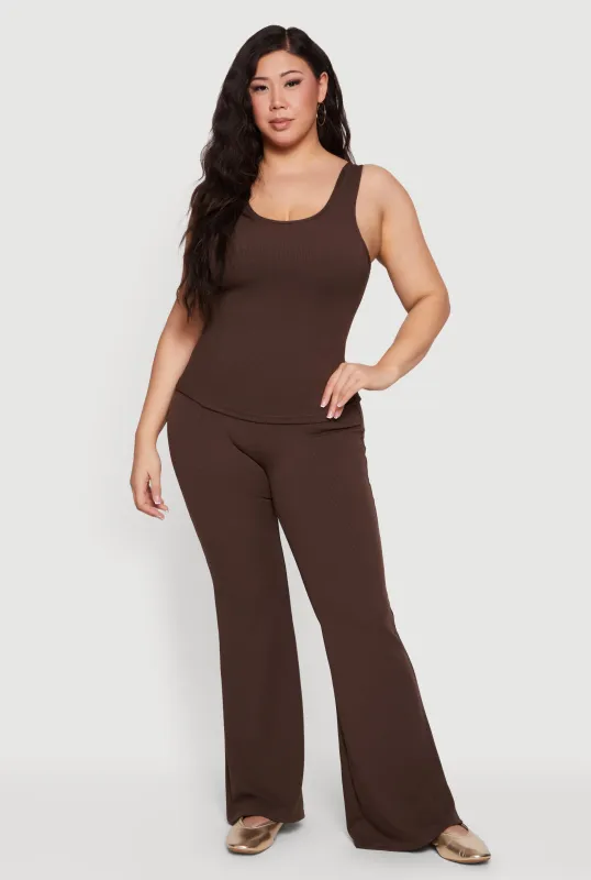Plus Size High Waisted Flare Leg Pants sold by Rainbow