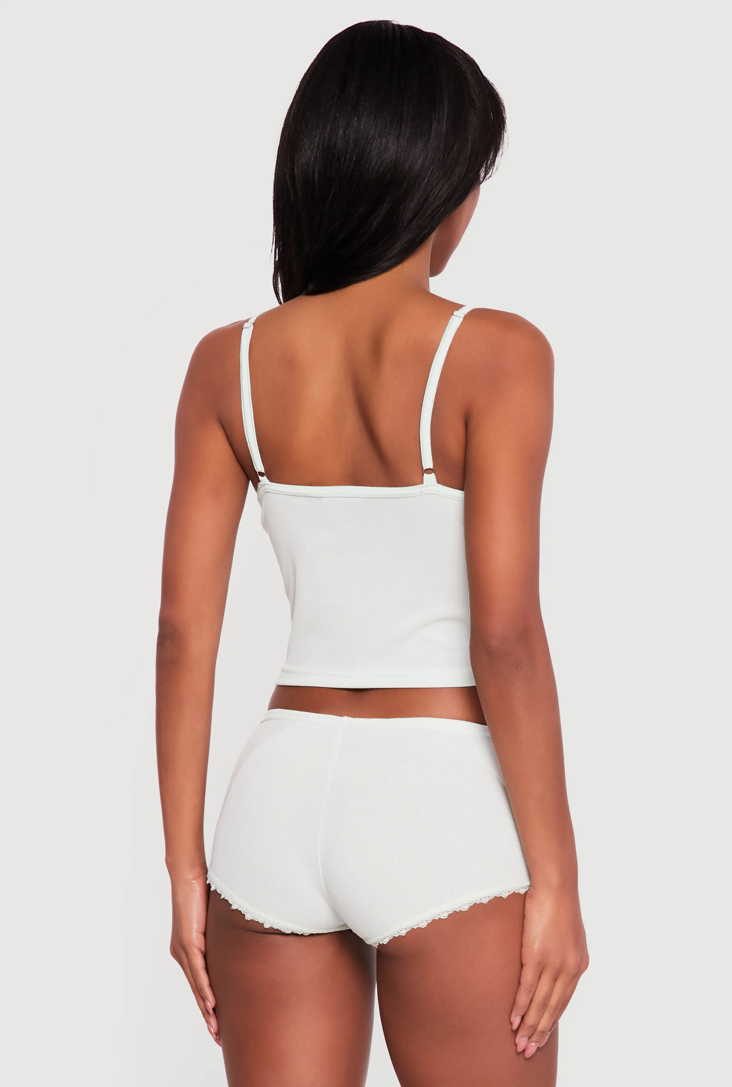 Ribbed Knit Cropped Pajama Cami and Shorts Set sold by Rainbow product image thumbnail 2