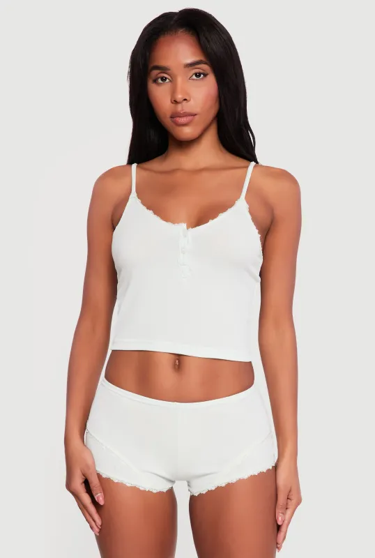 Ribbed Knit Cropped Pajama Cami and Shorts Set sold by Rainbow