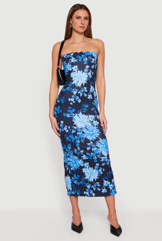 Floral Slit Back Tube Maxi Dress sold by Rainbow