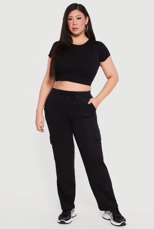 Plus Size High Waisted Cargo Pocket Fleece Sweatpants sold by Rainbow