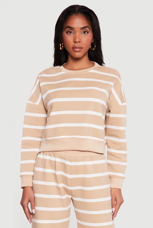 Striped Long Sleeve Crew Neck Pullover Sweatshirt made by Rainbow