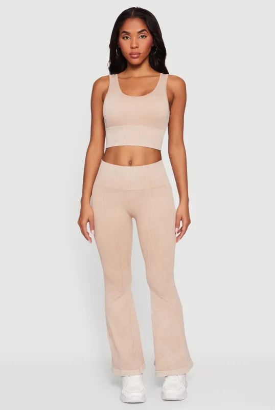 Acid Wash Seamless Pull On Flare Pants sold by Rainbow