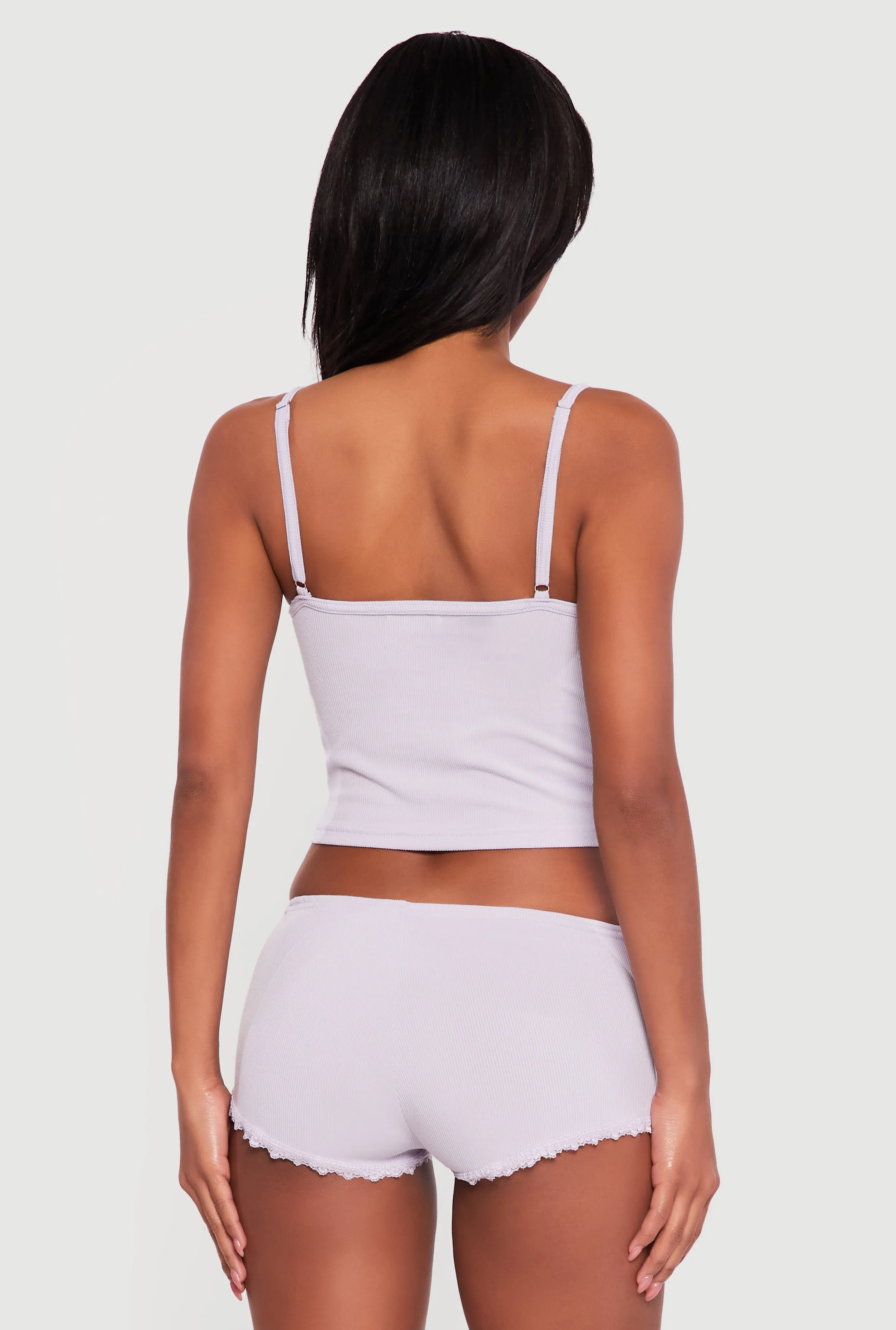 Ribbed Knit Cropped Pajama Cami and Shorts Set sold by Rainbow product image thumbnail 2