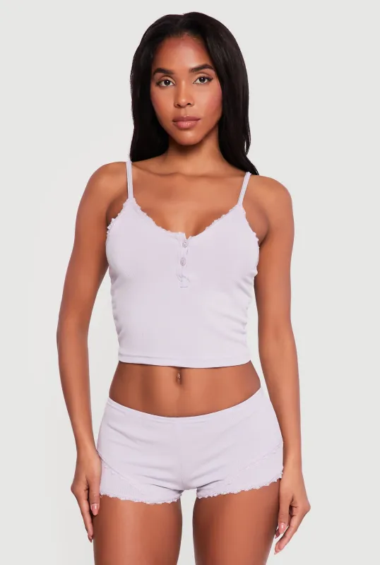 Ribbed Knit Cropped Pajama Cami and Shorts Set sold by Rainbow