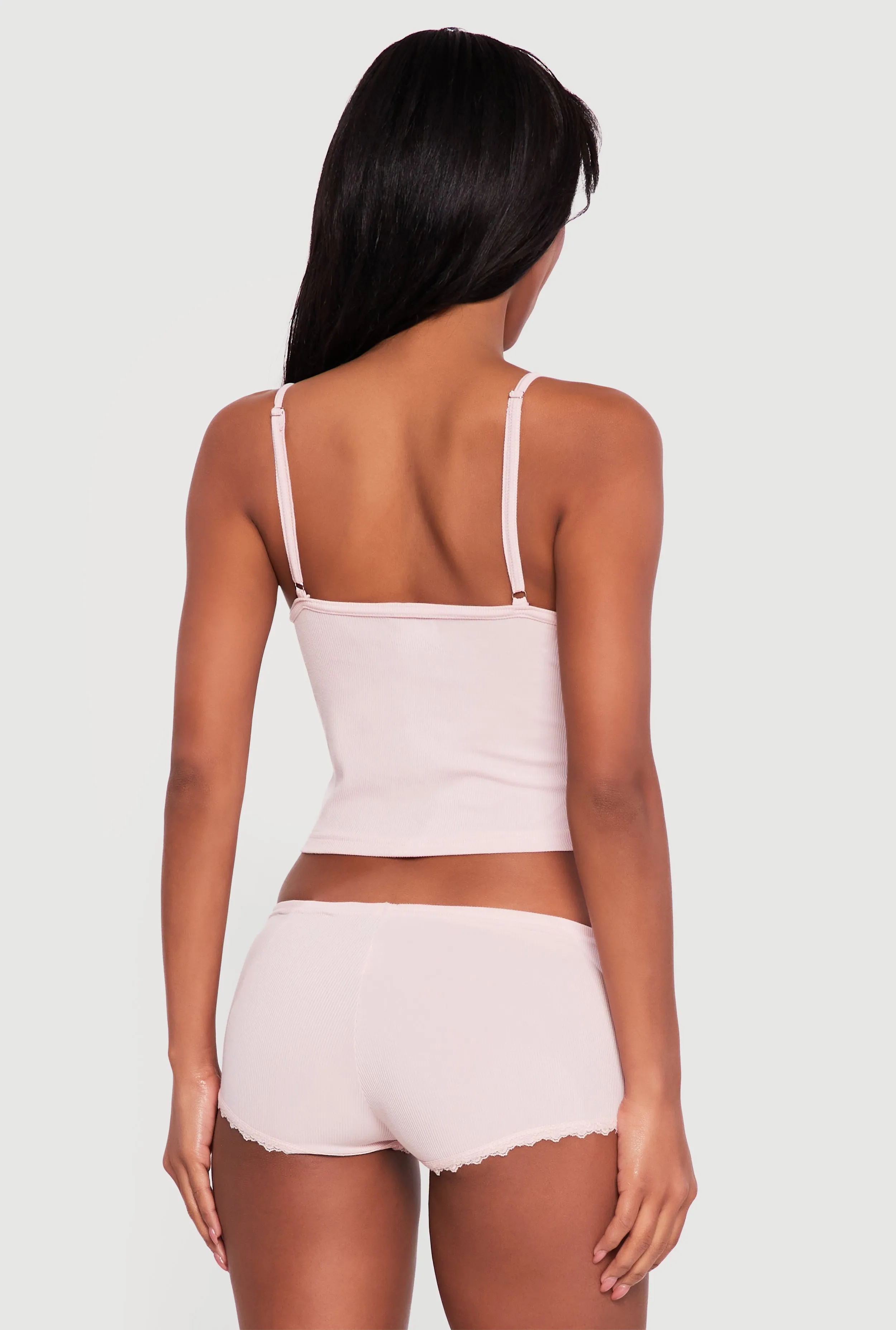 Ribbed Knit Cropped Pajama Cami and Shorts Set sold by Rainbow product image thumbnail 2