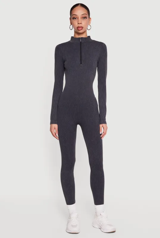 Seamless Mock Neck Quarter Zip Jumpsuit made by Rainbow