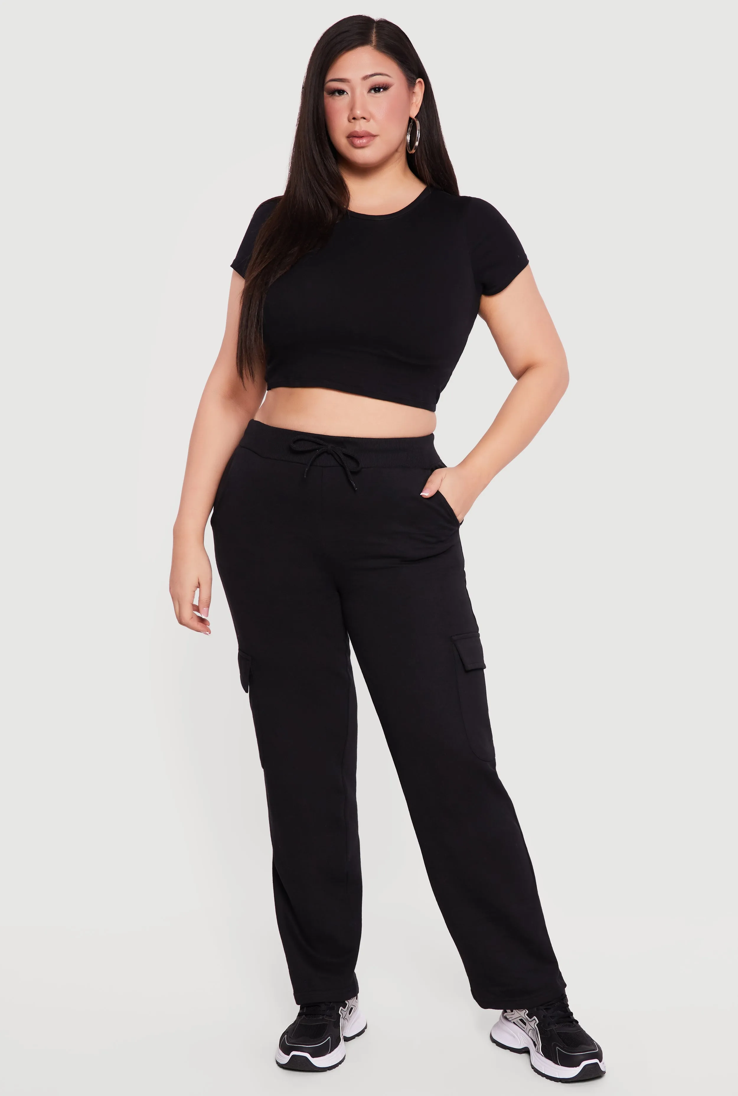 Plus Size High Waisted Cargo Pocket Fleece Sweatpants sold by Rainbow