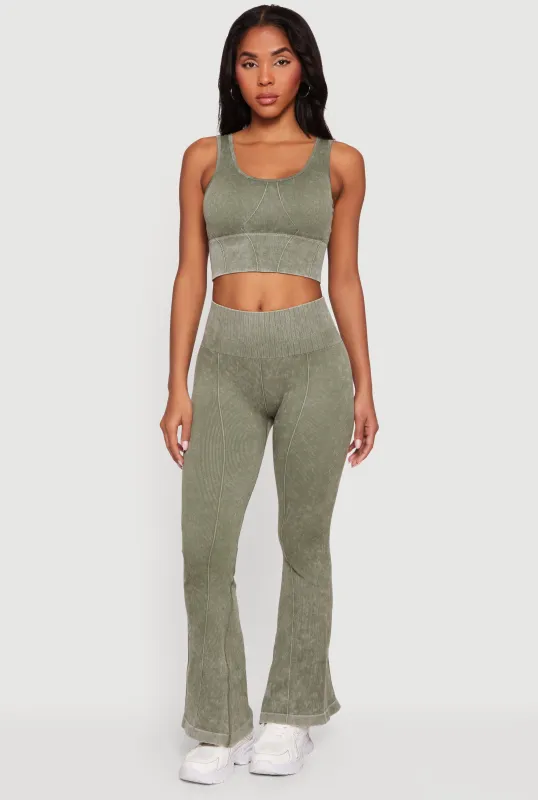 Acid Wash Seamless Pull On Flare Pants made by Rainbow