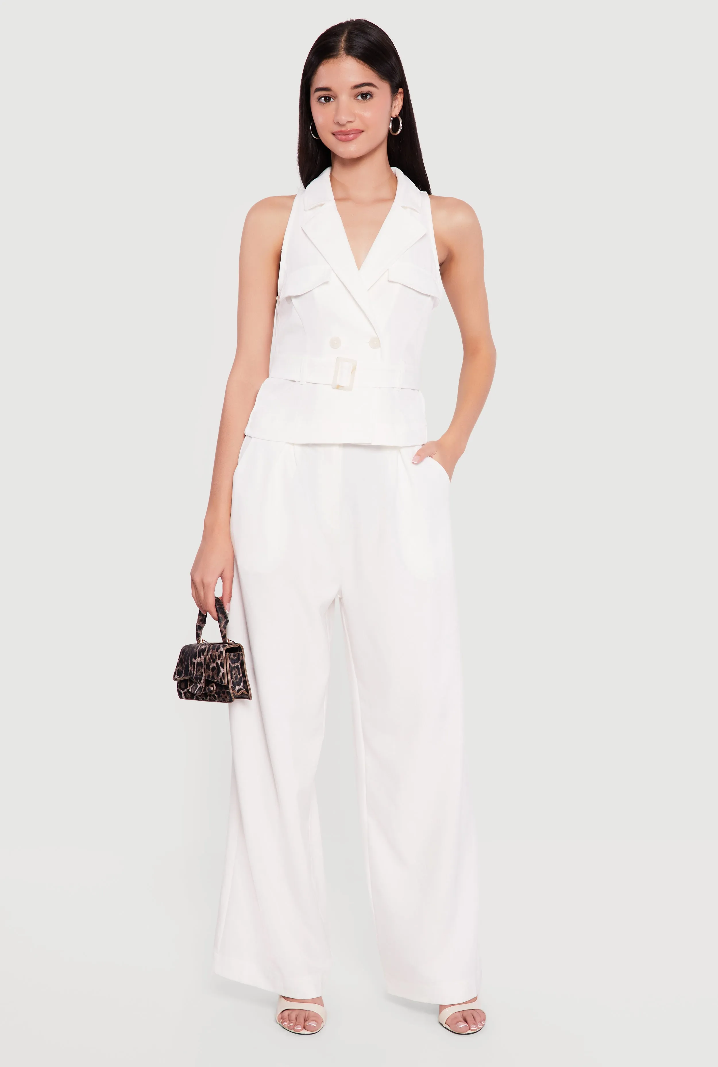 Collared Wide Leg Jumpsuit with Belt sold by Rainbow product image thumbnail 2
