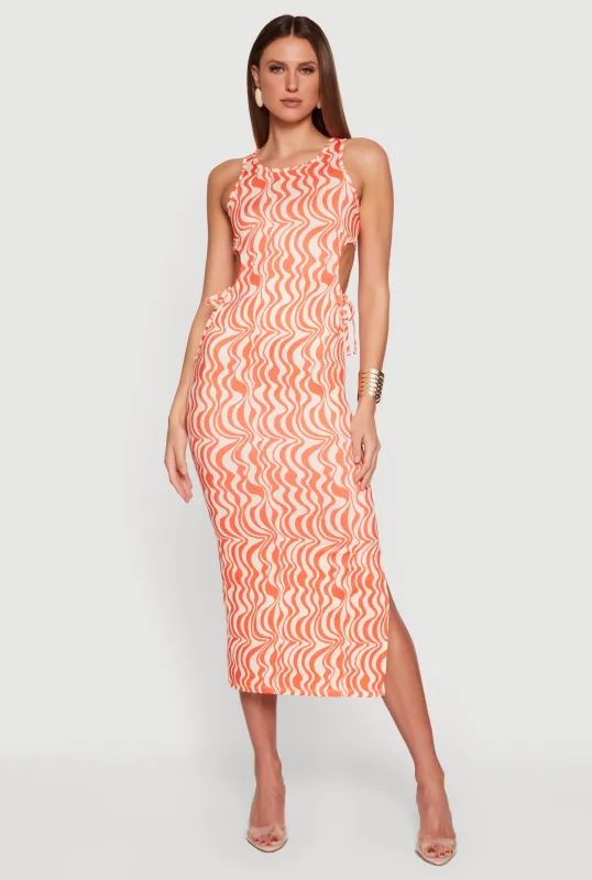 Swirl Print Drawstring Keyhole Side Maxi Dress made by Rainbow