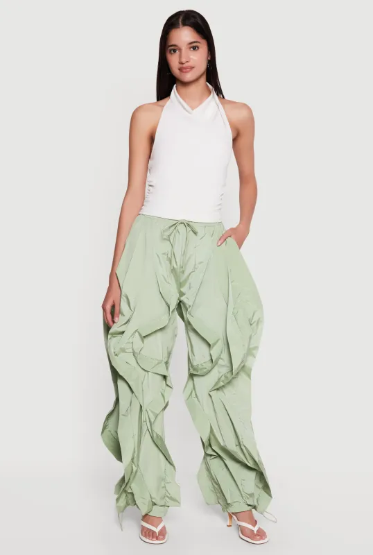 Drawstring Waist Ruffle Parachute Pants made by Daisy