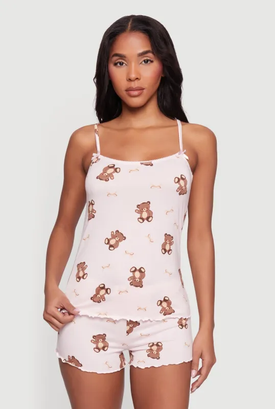 Teddy Bear Print Pajama Cami and Shorts Set sold by Rainbow
