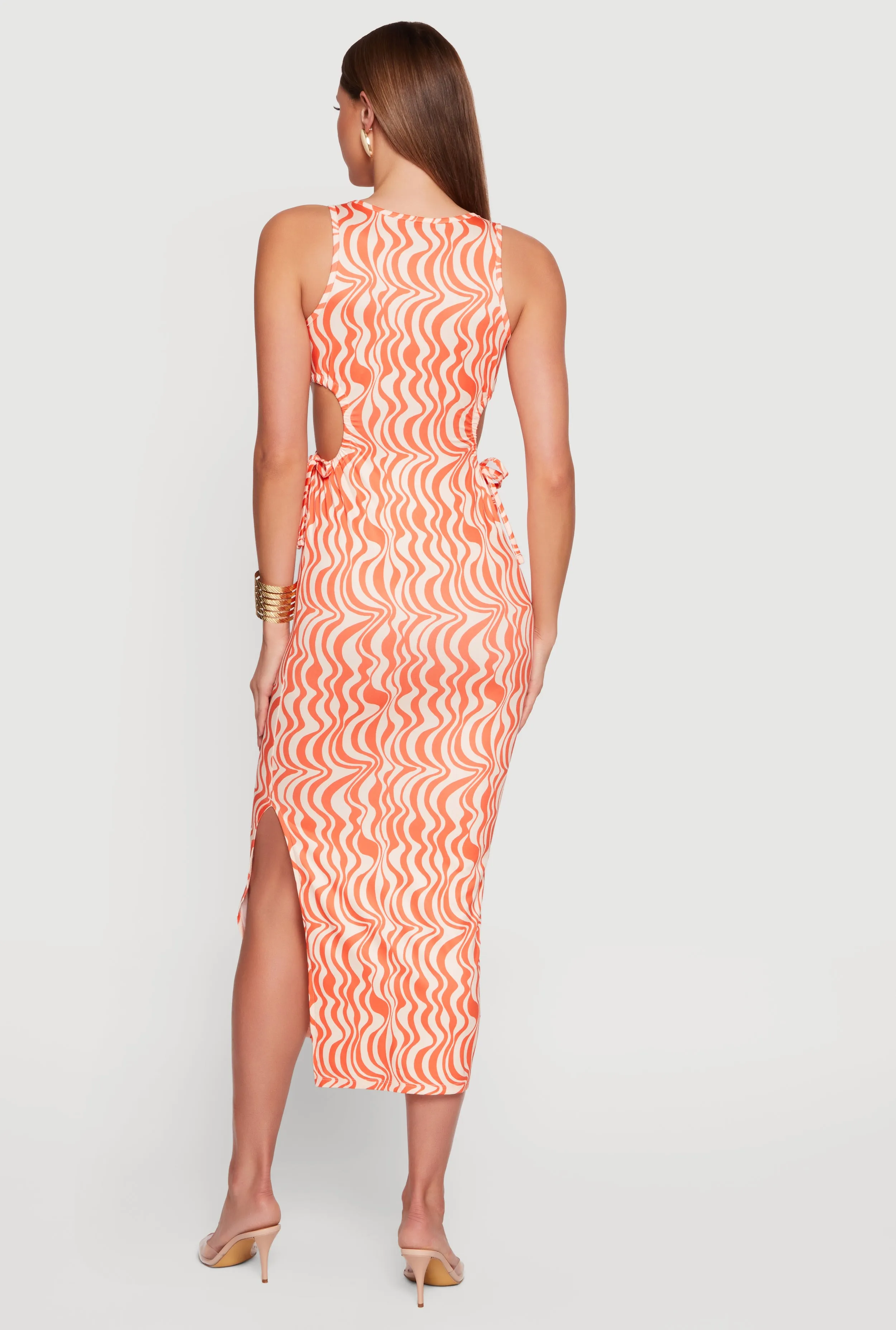 Swirl Print Drawstring Keyhole Side Maxi Dress sold by Rainbow product image thumbnail 3