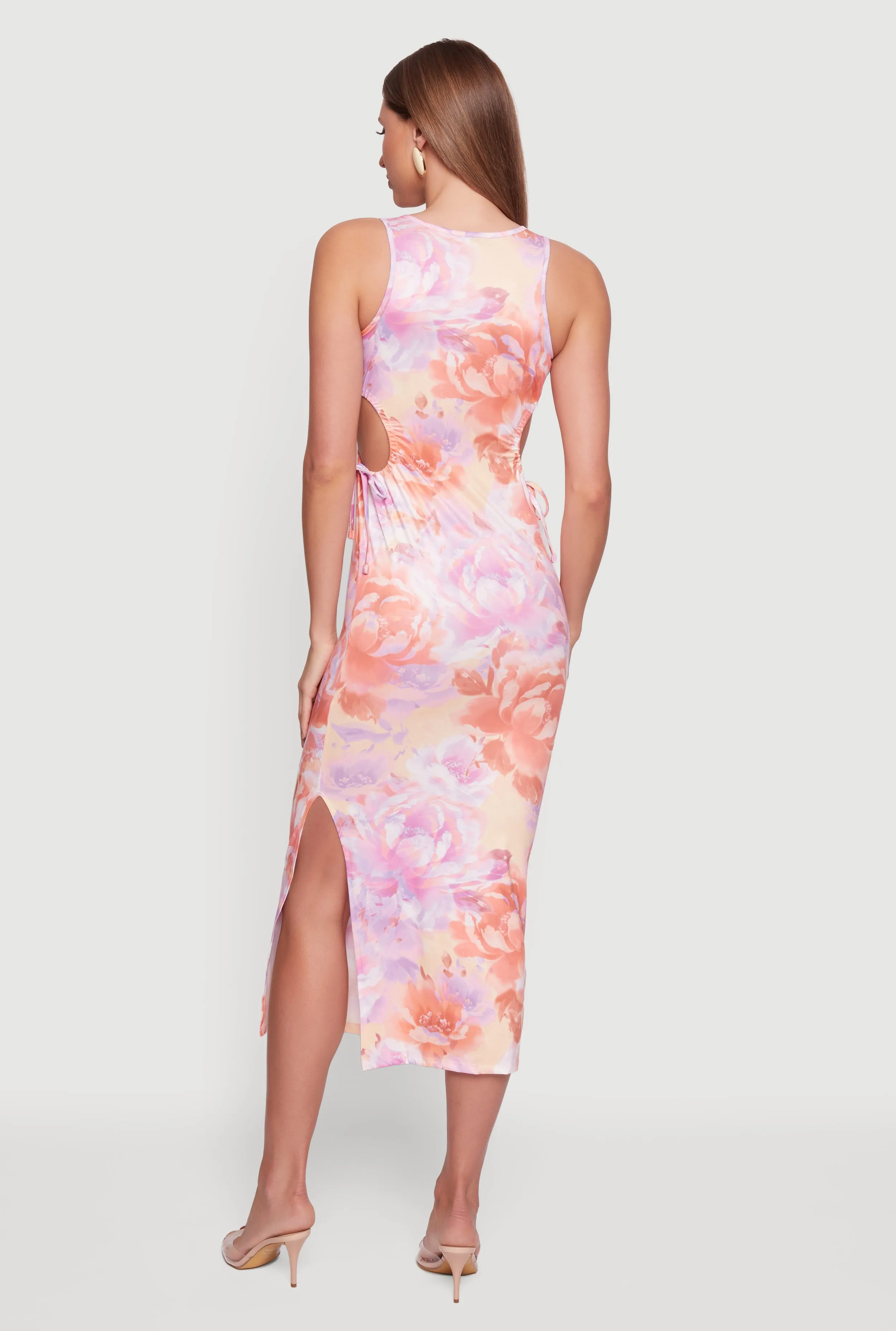 Floral Drawstring Keyhole Side Maxi Dress sold by Rainbow product image thumbnail 3