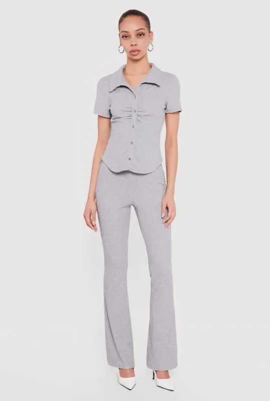 Brushed Rib Knit High Waisted Pull On Flare Pants sold by Rainbow