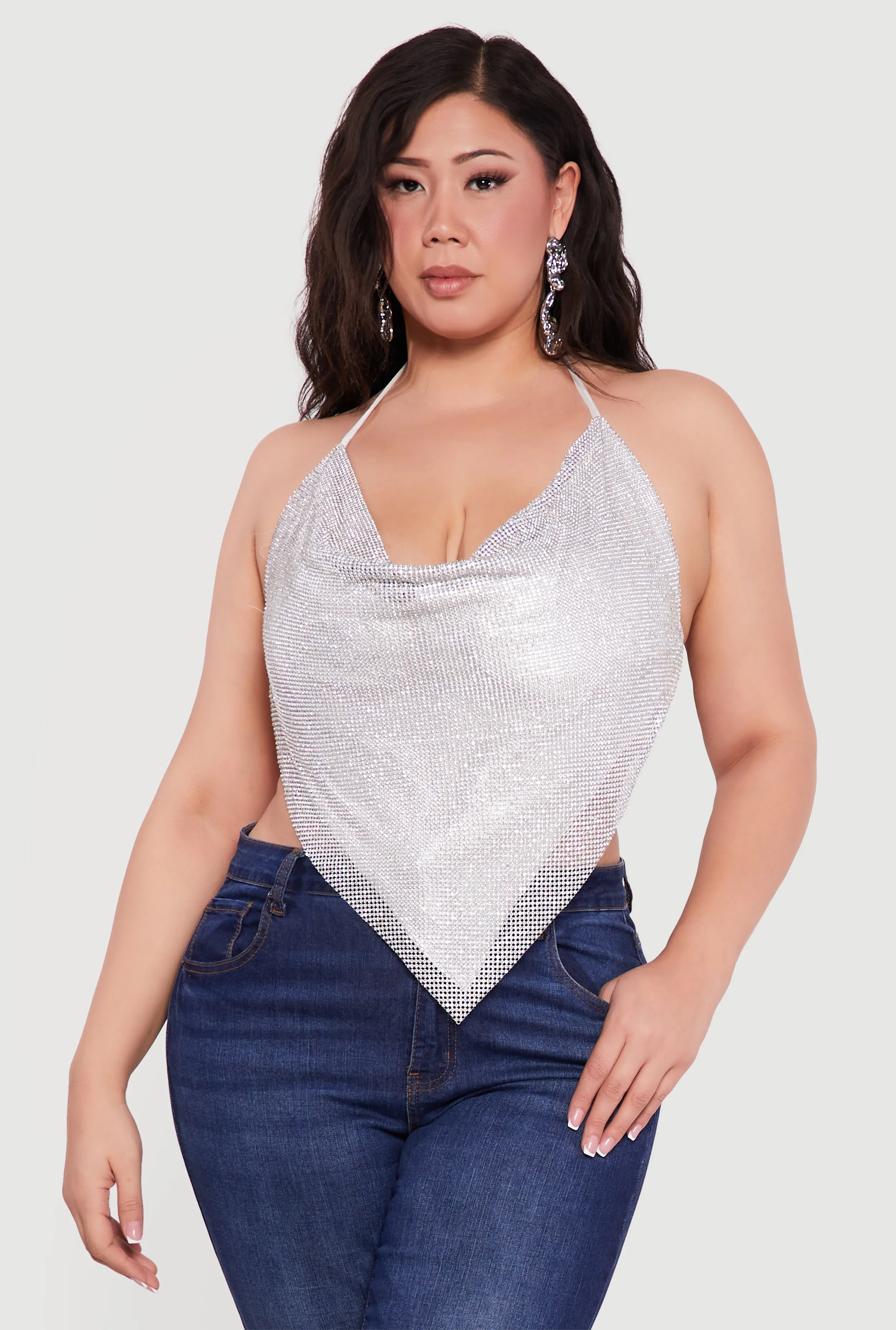 Plus Size Rhinestone Hanky Hem Open Back Halter Top sold by Rainbow product image thumbnail 2