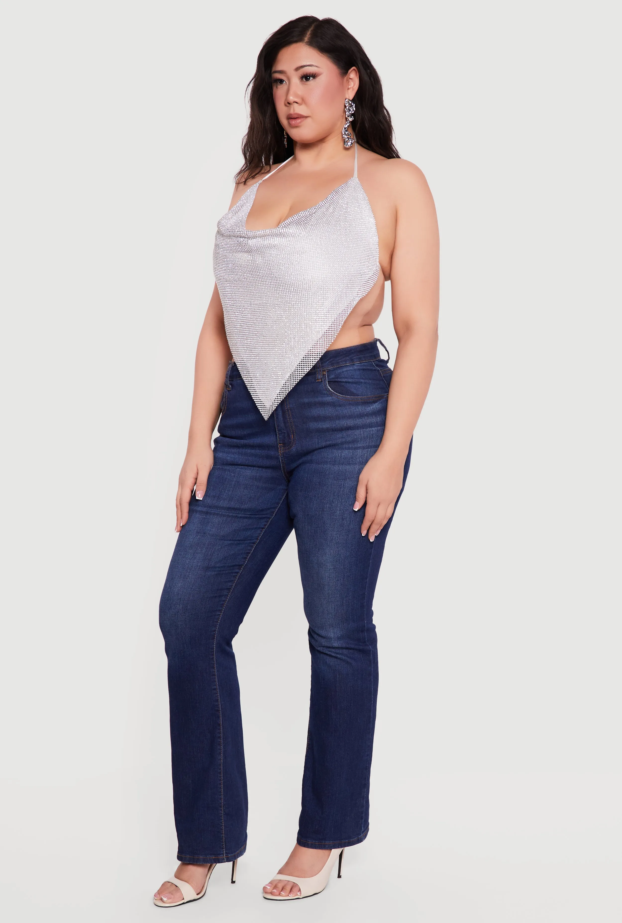 Plus Size Rhinestone Hanky Hem Open Back Halter Top sold by Rainbow product image thumbnail 3