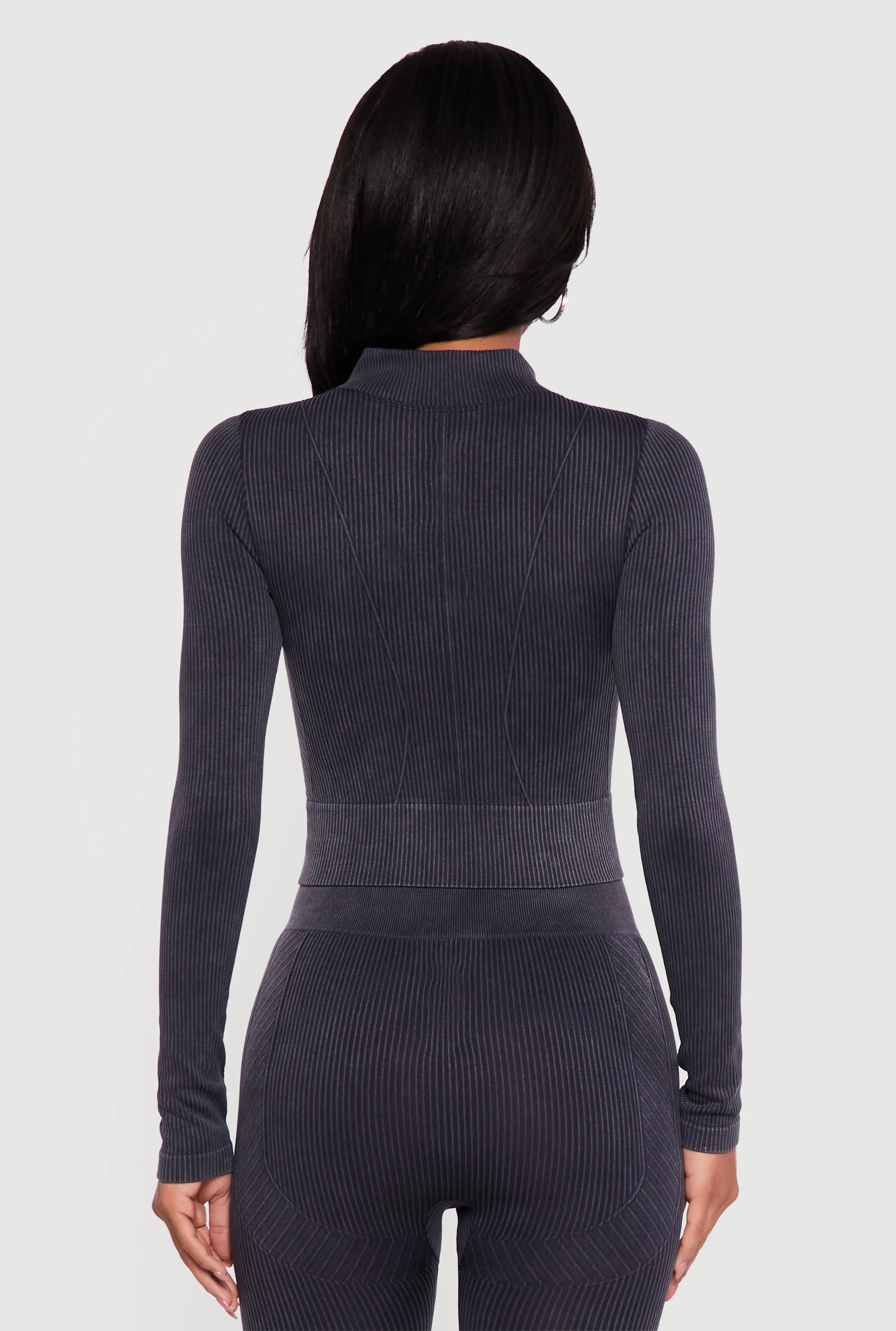 Mineral Wash Ribbed Cropped Zip Front Active Jacket sold by Rainbow product image thumbnail 5
