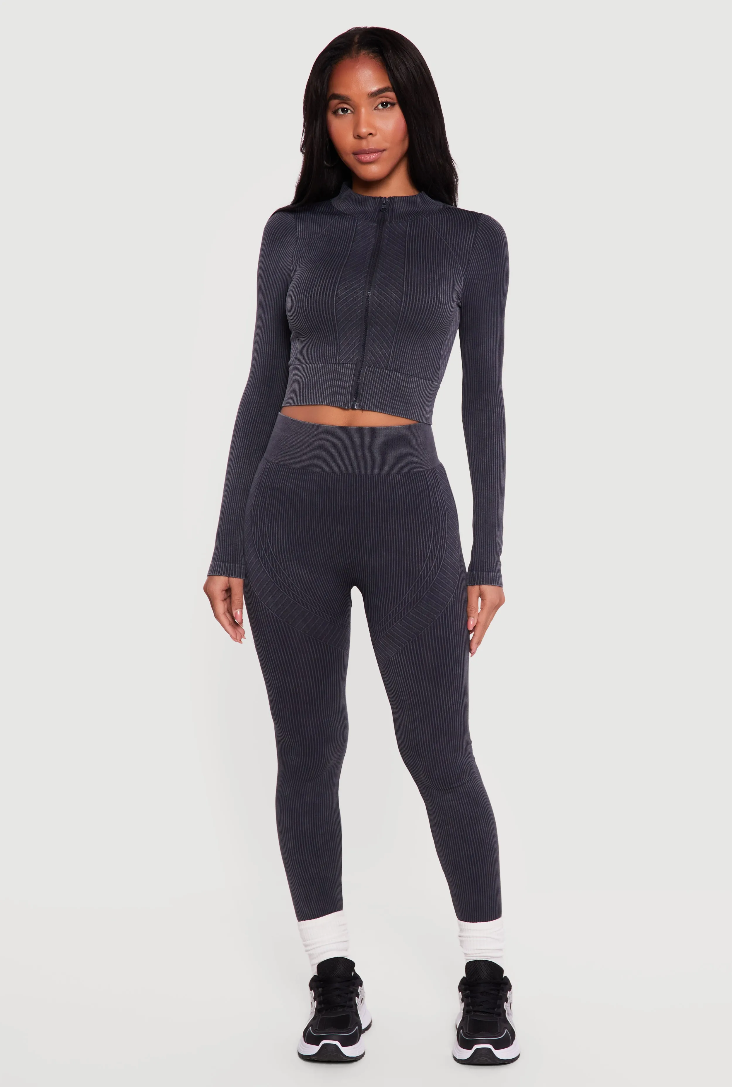 Mineral Wash Ribbed Cropped Zip Front Active Jacket sold by Rainbow product image thumbnail 2
