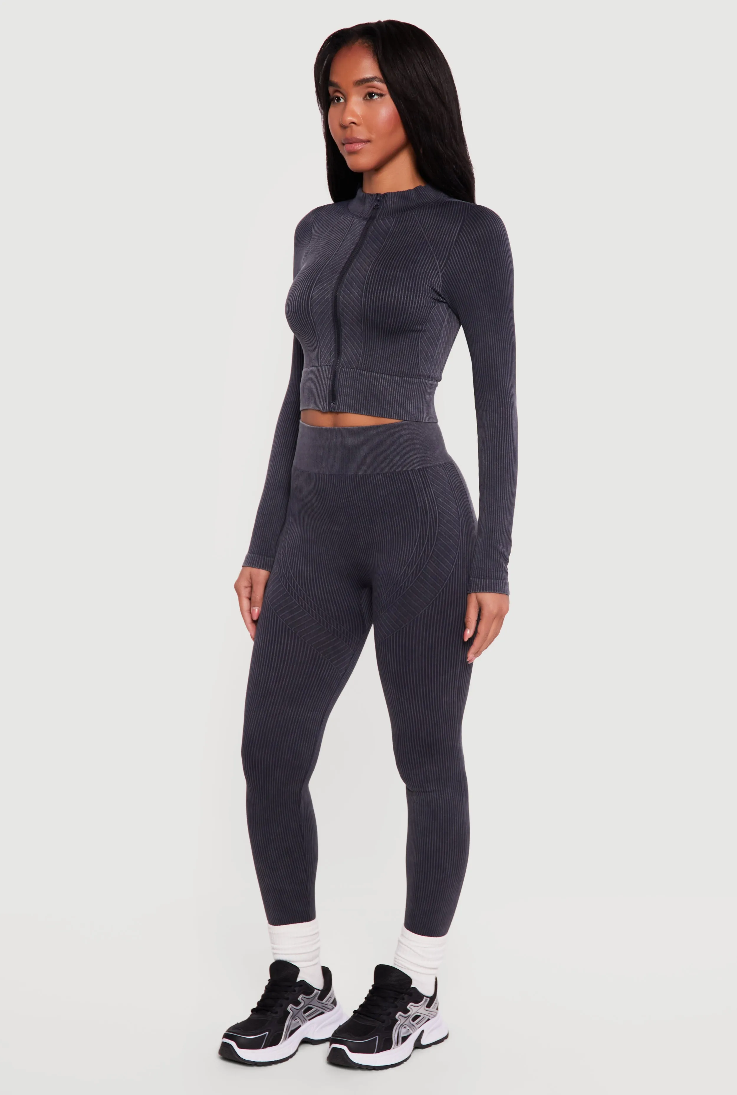 Mineral Wash Ribbed Cropped Zip Front Active Jacket sold by Rainbow product image thumbnail 3