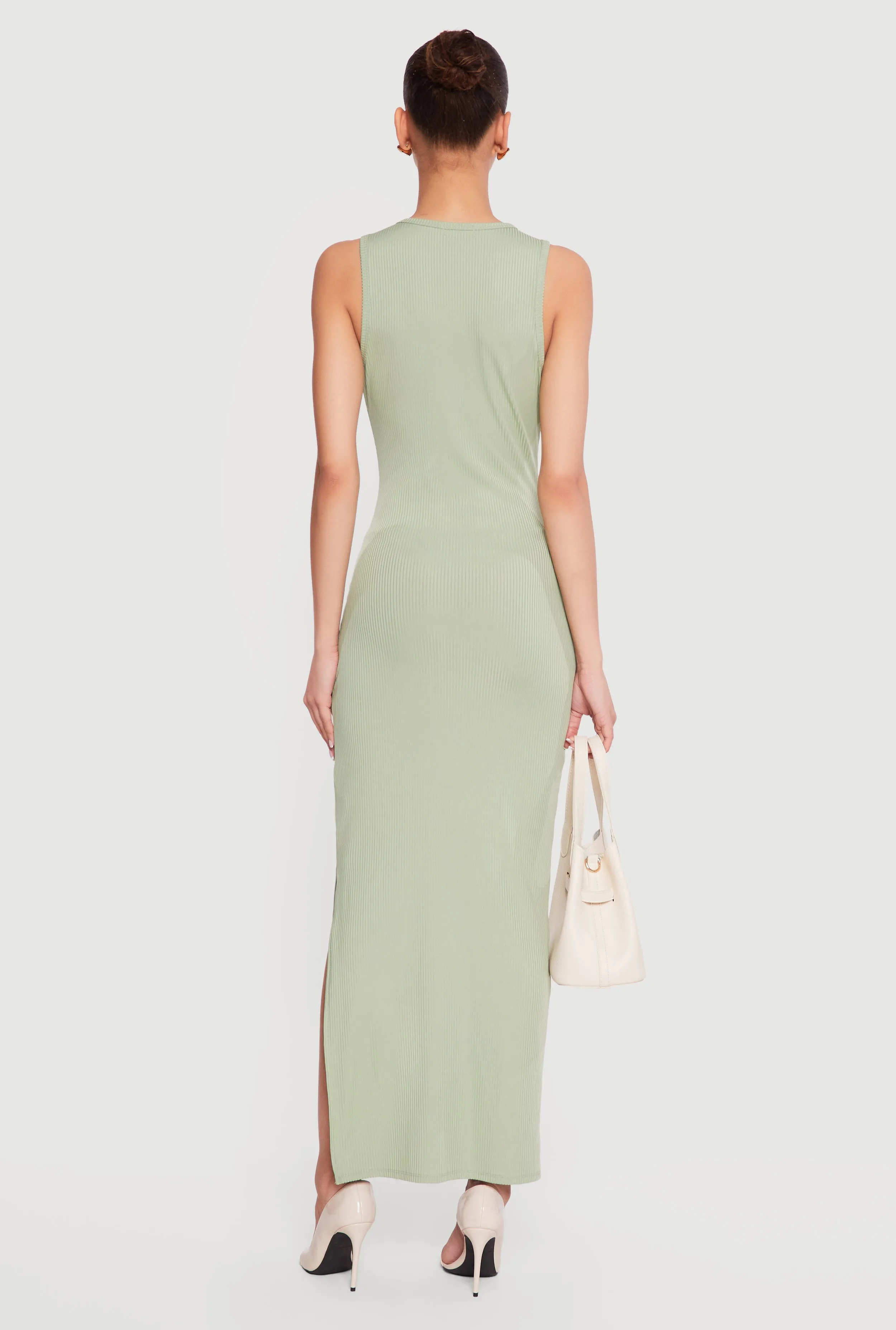 Sleeveless Ribbed Knit Crew Neck Maxi Dress sold by Rainbow product image thumbnail 3