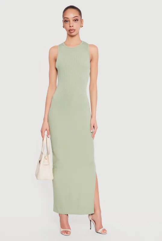 Sleeveless Ribbed Knit Crew Neck Maxi Dress sold by Rainbow