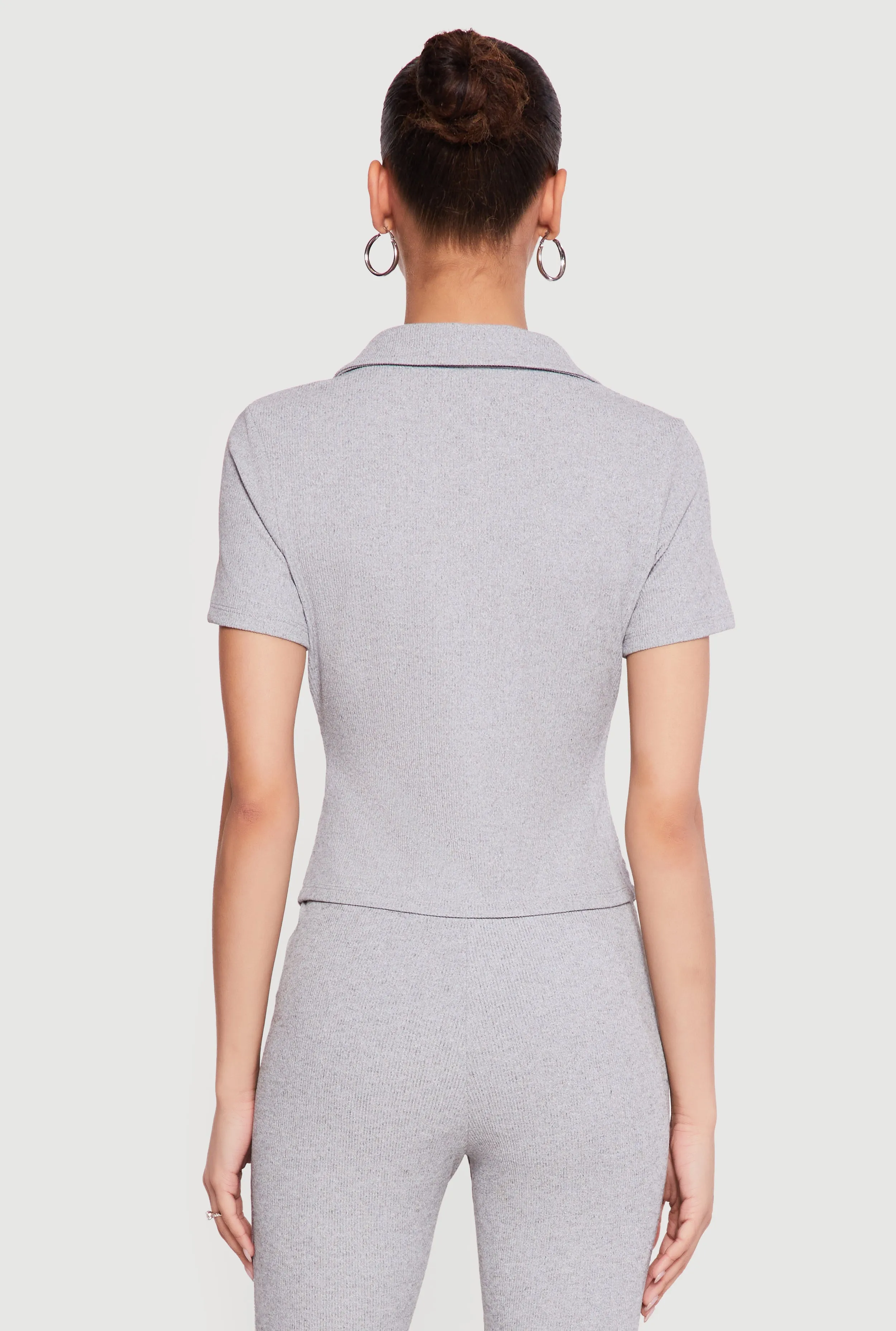 Brushed Rib Knit Ruched Button Front Shirt sold by Rainbow product image thumbnail 5