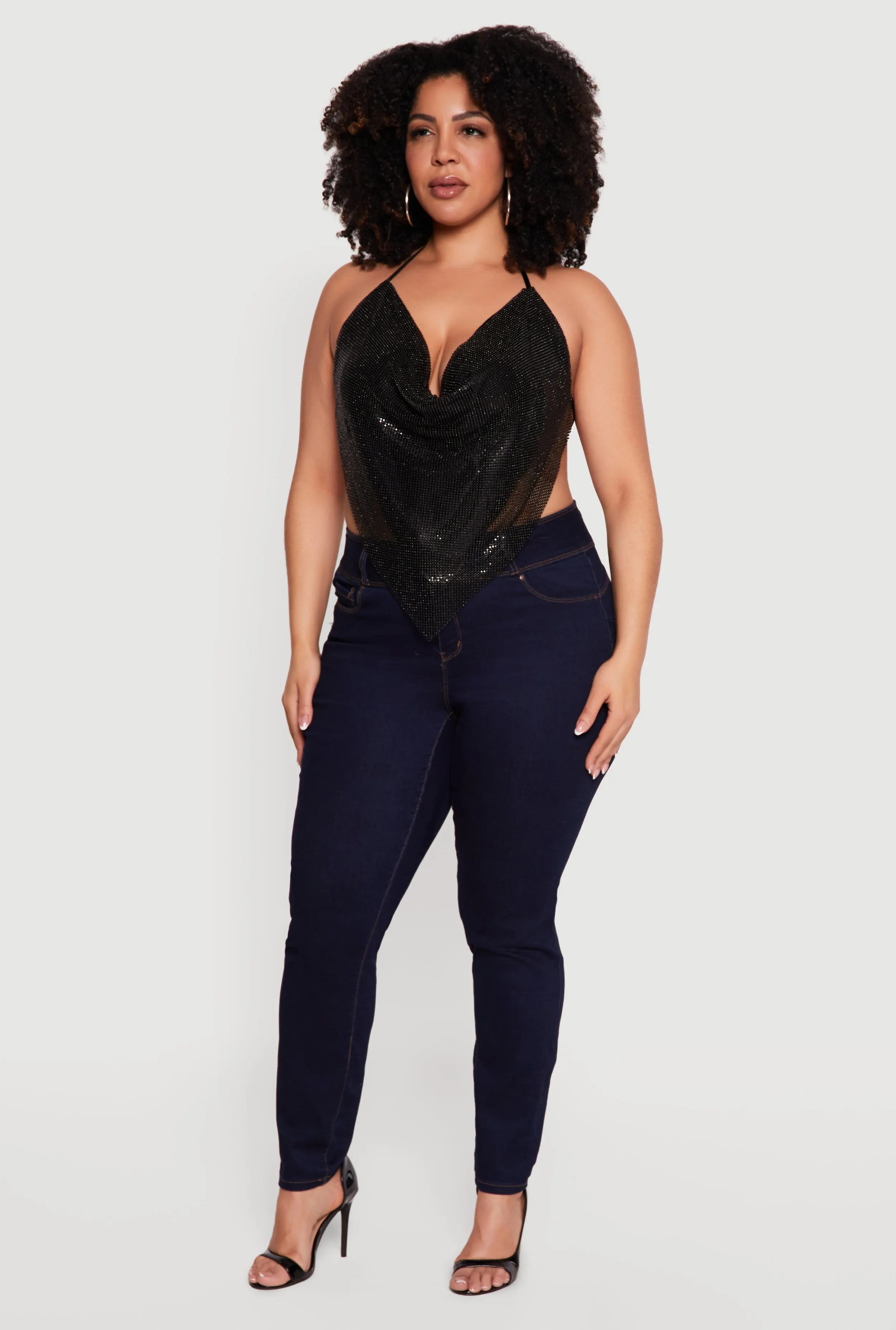 Plus Size Rhinestone Hanky Hem Open Back Halter Top sold by Rainbow product image thumbnail 3