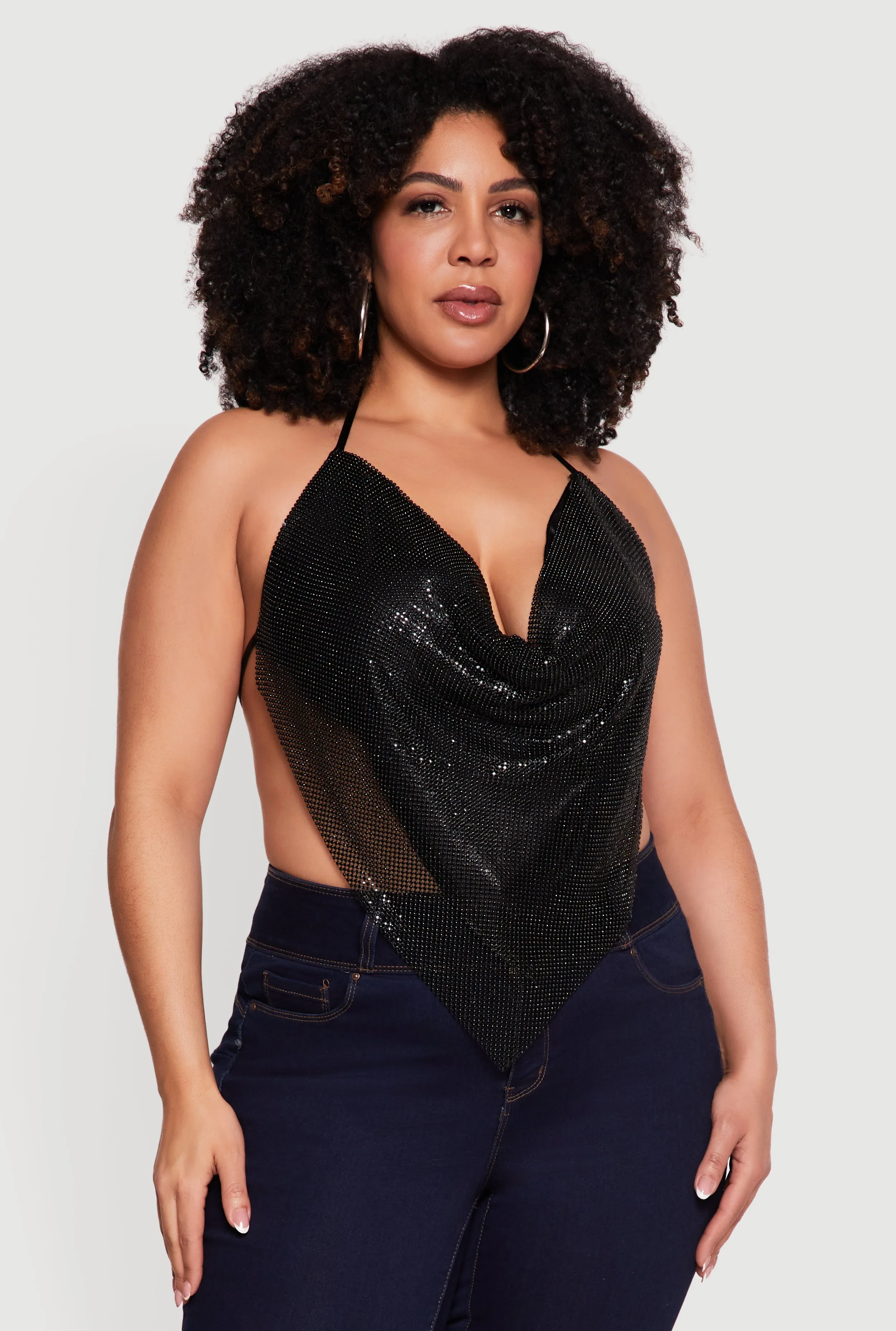 Plus Size Rhinestone Hanky Hem Open Back Halter Top sold by Rainbow product image thumbnail 2